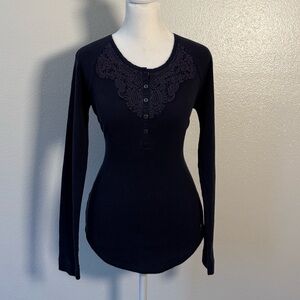 Y2K embroidered waffle knit Henley top